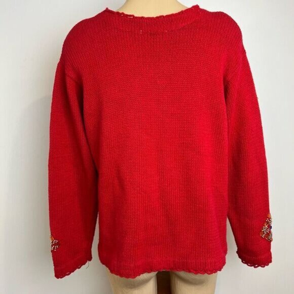 Vintage Joule Vintage Jeweled Sweater Women's Size M / L Bedazzled Christmas Red - Picture 5 of 15